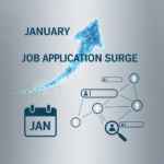 chart showing a sharp increase in job applications during january, representing the january apply surge and its impact on job visibility