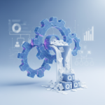 a recruiter overwhelmed by stacks of papers and computer screens struggling with high q1 job volume against an office background