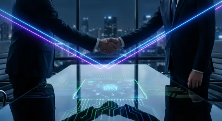 business handshake over data security, enterprise job distribution software agreement negotiation