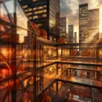 modern architecture with glowing data visualizations, representing recruitment technology integration