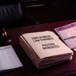 desk with a gavel, a "march" calendar, and folders titled "employment law changes" and "posting mandates" highlighting march employment law.