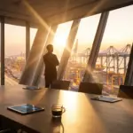 various supply chain concepts, gears, and data visualizations representing workforce forecasting.