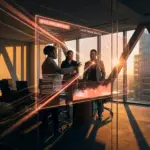 legal professionals analyzing data with graphs overlayed, illustrating enhanced ofccp recruiting intelligence tactics.