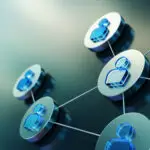 connected network of glass person icons representing sustainability hiring and federal compliance goals.