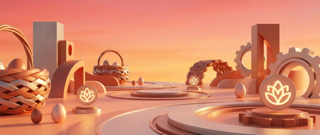 3d render of baskets, eggs, gears, and lotus symbols, representing ofccp easter compliance.