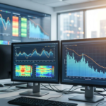 multiple monitors displaying comprehensive job board analytics and graphs in an office setting.
