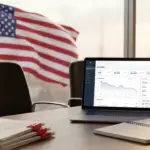 office desk with laptop, american flag, and may calendar, highlighting memorial day hiring gaps.
