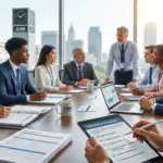 diverse group of young professionals and older mentors discussing summer intern ofccp compliance in a modern conference room.