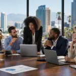 diverse business team working on ofccp compliance local hiring in a modern office.
