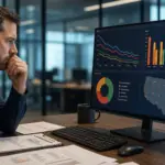 man evaluating ofccp compliance job visibility data from a computer monitor dashboard.