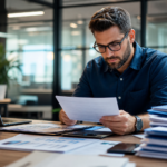 man reviewing documents at a desk, ensuring ats integration ofccp compliance.
